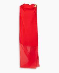 Ferragamo Asymmetric embellished draped satin and organza dress - Red Red