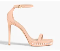 Faux pearl-embellished seude sandals - Pink