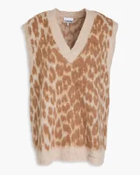 Ganni Brushed leopard-jacquard vest - Brown Brown