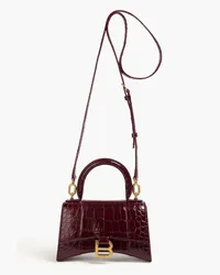 Balenciaga Hourglass glossed faux croc-effect leather tote - Burgundy Burgundy