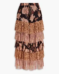 Zimmermann Concert tiered printed silk-crepon midi skirt - Black Black