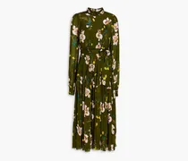 Kent pleated floral-print crepe midi dress - Green