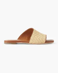 STAUD Nevil leather-trimmed raffia slides - Neutral Neutral