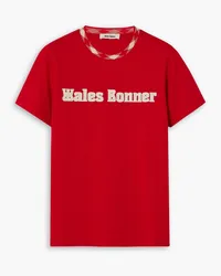 Wales Bonner Jacquard-trimmed appliquéd printed cotton-jersey T-shirt - Red Red