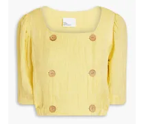 Diana cropped linen-blend gauze top - Yellow