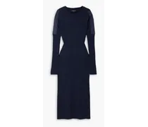 Nikole shell-paneled ribbed wool midi dress - Blue