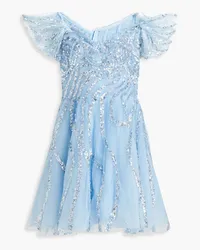 Zuhair Murad Off-the-shoulder embellished tulle mini dress - Blue Blue