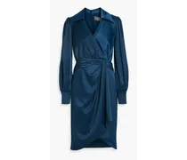 Jodi wrap-effect hammered-satin dress - Blue