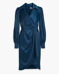 THEIA Jodi wrap-effect hammered-satin dress - Blue Blue