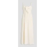 Aurora knotted linen-blend midi dress - White