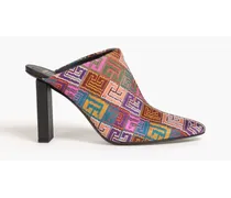 Leather-trimmed jacquard mules - Multicolor
