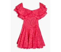 Dalia off-the-shoulder ruffled broderie anglaise cotton-blend mini dress - Pink