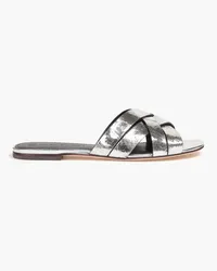 Tory Burch Metallic cracked-leather slides - Metallic Metallic