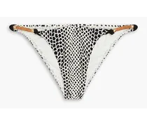 Elis embellished printed low-rise bikini briefs - White