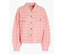 Houndstooth cotton-blend tweed jacket - Pink