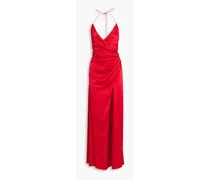 Ceres crystal-embellished silk-blend halterneck gown - Red