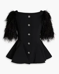 Huishan Zhang Feather-embellished crepe top - Black Black