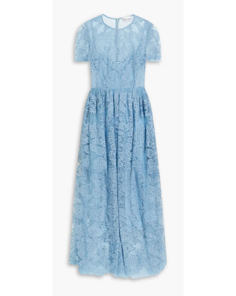 RED Valentino Embroidered point d'esprit and organza midi dress - Blue Blue