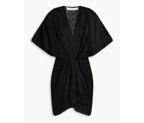 Wrap-effect metallic jacquard mini dress - Black