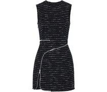 Zip-detailed metallic tweed mini dress - Black