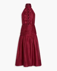 Rebecca Vallance Bow-detailed cutout linen and silk-blend faille midi dress - Burgundy Burgundy