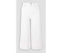 Cropped high-rise wide-leg organic jeans - White