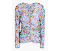 Myrna ruched floral-print tulle top - Blue