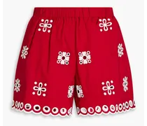 Broderie anglaise stretch-cotton shorts - Red