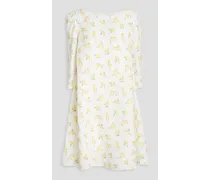 Floral-print slub woven mini dress - White