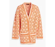 Mathiou fringed crochet-knit cotton cardigan - Orange