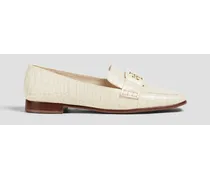 Embellished croc-effect leather loafers - White