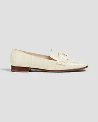 Tory Burch Embellished croc-effect leather loafers - White White