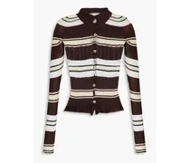 Ruffled striped ribbed-knit shirt - Brown