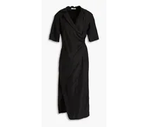 Clarence wrap-effect slub woven midi dress - Black