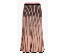 Ribbed pointelle-knit cotton-blend midi skirt - Pink