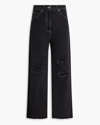 MSGM Frayed distressed high-rise wide-leg jeans - Black Black