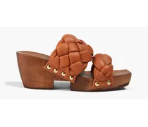 Woven leather platform clogs - Brown