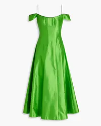 RASARIO Cold-shoulder flared silk-shantung midi dress - Green Green