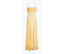 Benji shirred printed silk-georgette maxi dress - Yellow