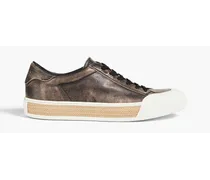 Faded pebbled-leather sneakers - Black