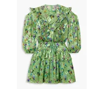 Florence ruffled floral-print devoré-chiffon mini dress - Green