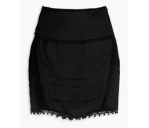 Pompom-embellished satin-jacquard mini skirt - Black