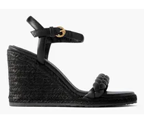 Gianvito Rossi Cruz 85 braided leather espadrille wedge sandals - Black Black