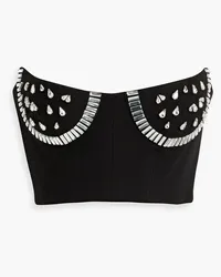 Area Cropped crystal-embellished jersey bustier top - Black Black