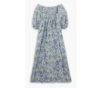 Off-the-shoulder floral-print taffeta gown - Blue