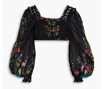 Hince cropped floral-print cotton-blend mousseline top - Black