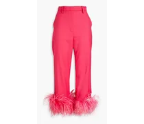 Cropped feather-embellished wool straight-leg pants - Pink
