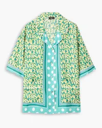 Versace Dua Lipa piped printed silk-twill shirt - Blue Blue