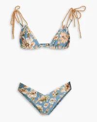 Zimmermann Floral-print triangle bikini - Blue Blue