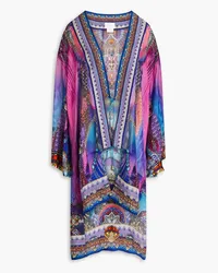 Camilla Crystal-embellished printed silk-chiffon kimono - Pink Pink